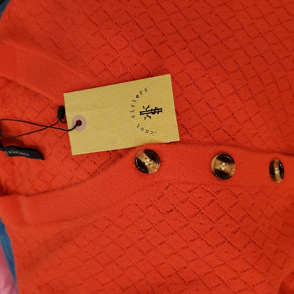 Knot Sisters Vibrant Orange Knit crop Cardigan  Size S new with tags - Picture 6 of 8